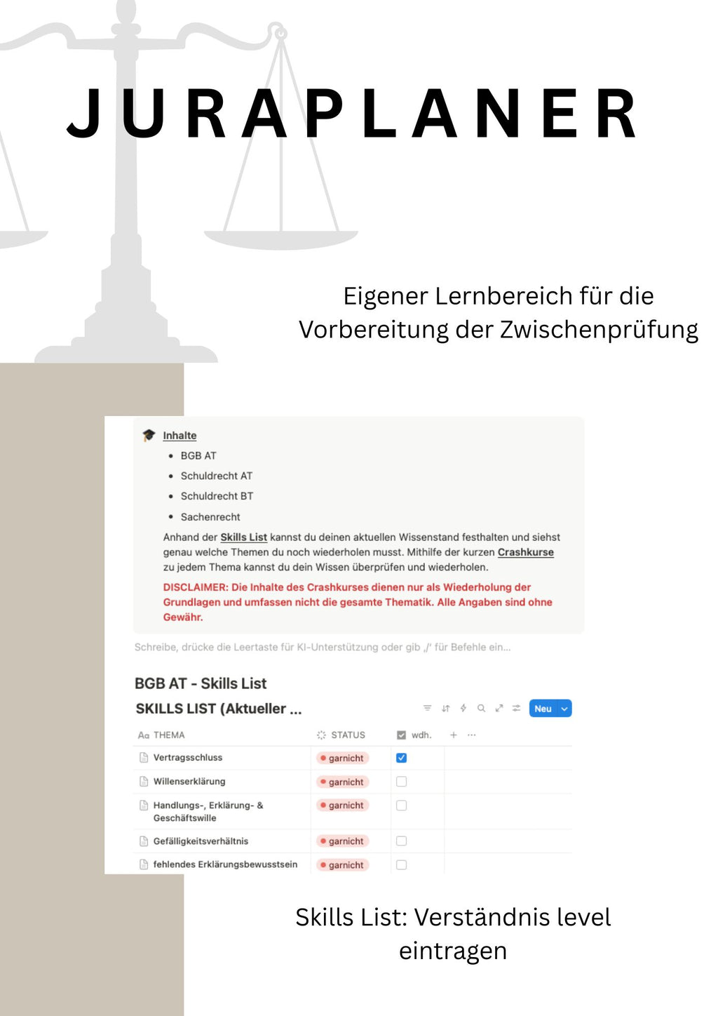 JURAPLANER - BLANKO (Notion Template/Vorlage)