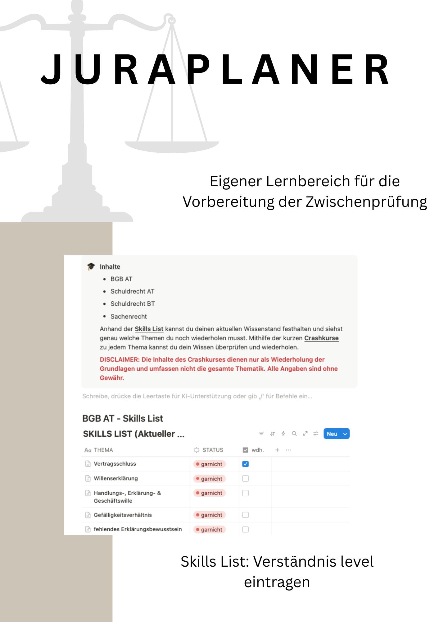 JURAPLANER - BLANKO (Notion Template/Vorlage)