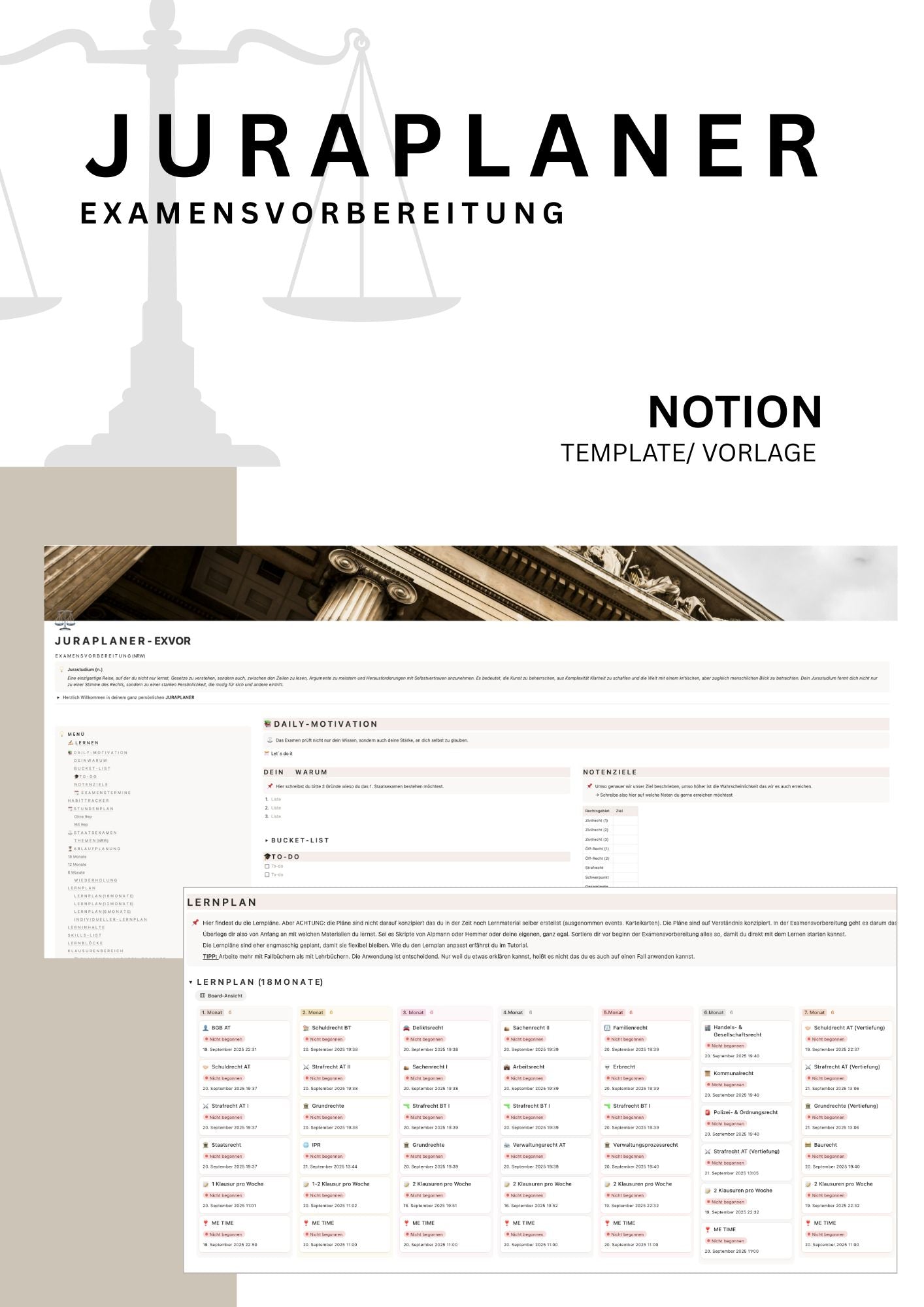 JURAPLANER - Examensvorbereitung (NRW) - Notion Vorlage /Template