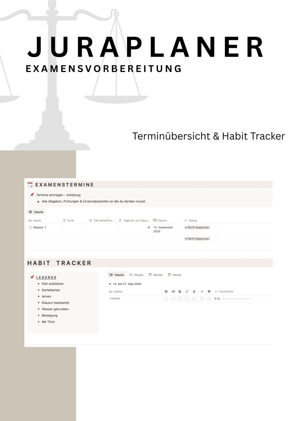 JURAPLANER - Examensvorbereitung (NRW) - Notion Vorlage /Template