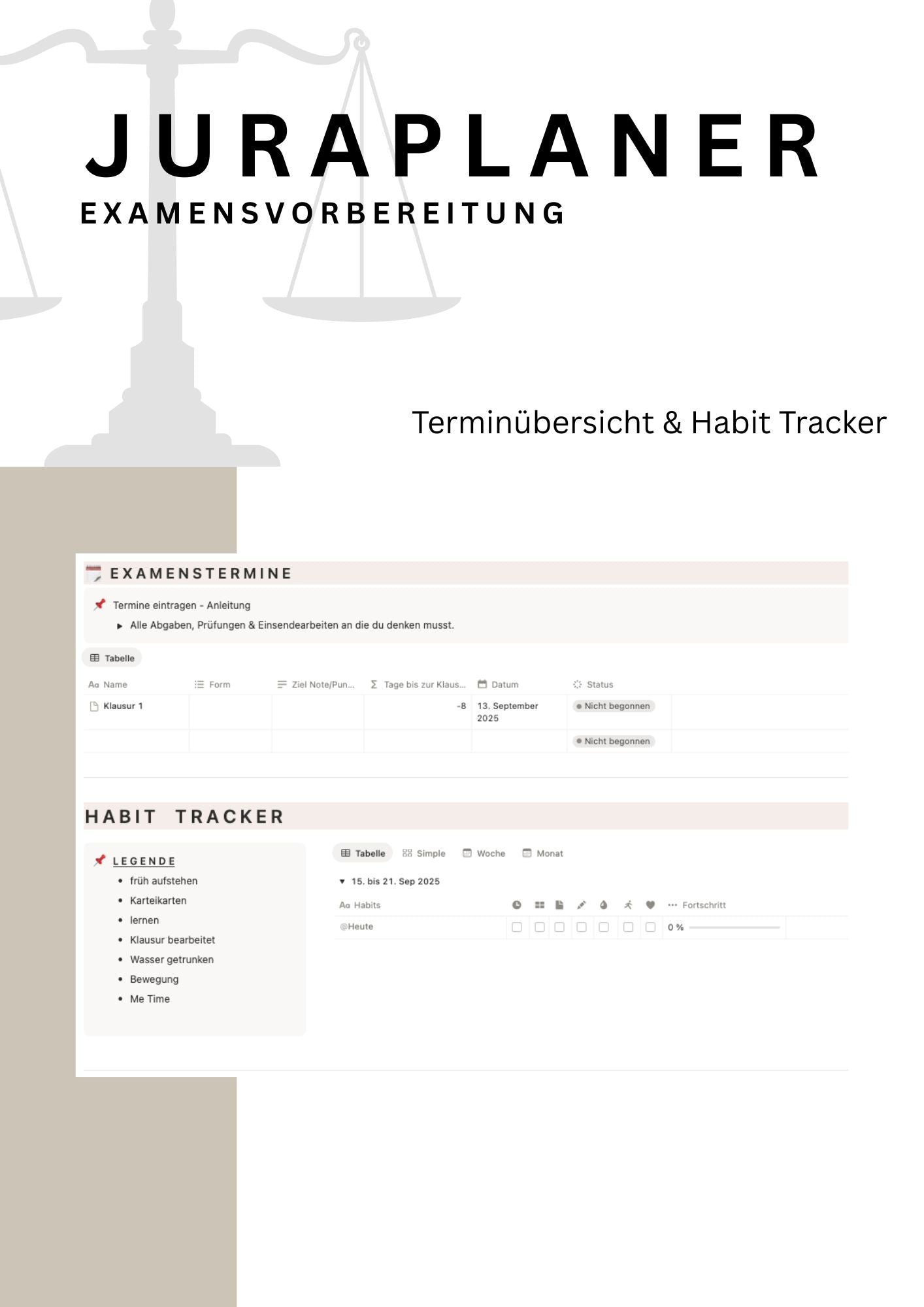 JURAPLANER - Examensvorbereitung (NRW) - Notion Vorlage /Template