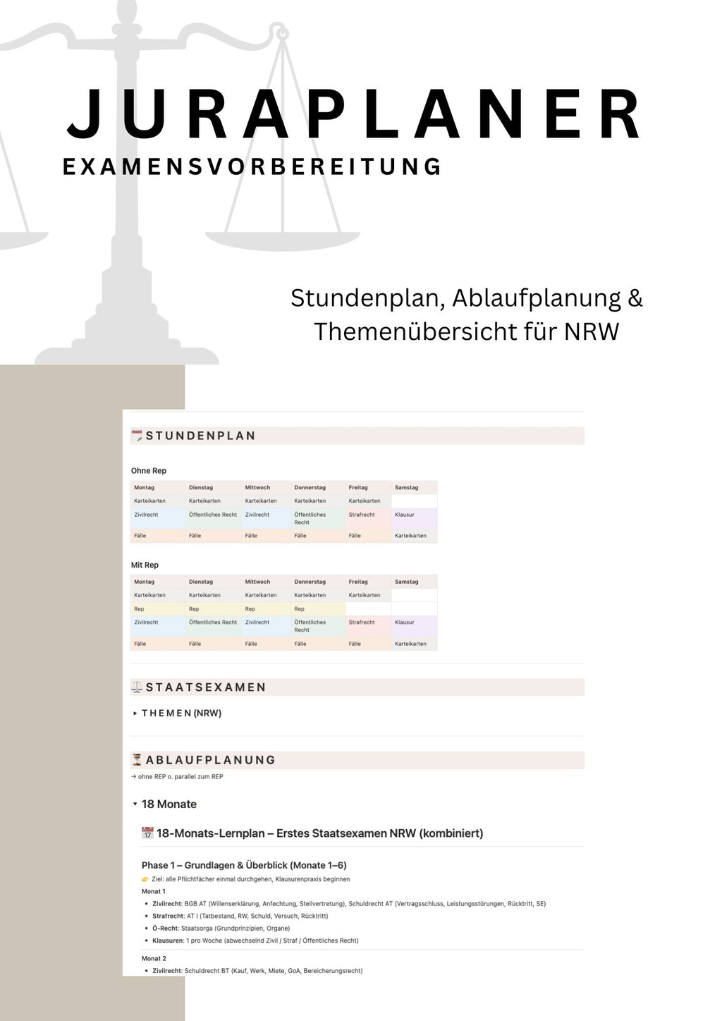 JURAPLANER - Examensvorbereitung (NRW) - Notion Vorlage /Template