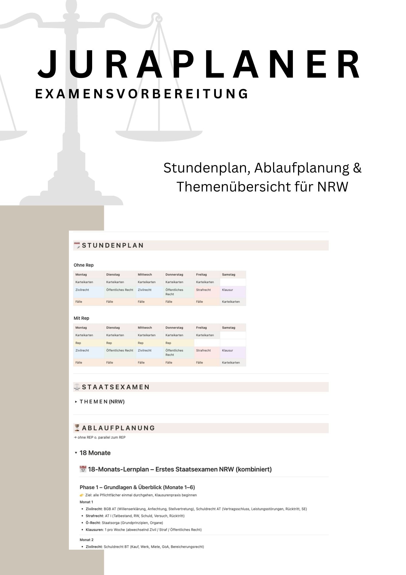 JURAPLANER - Examensvorbereitung (NRW) - Notion Vorlage /Template
