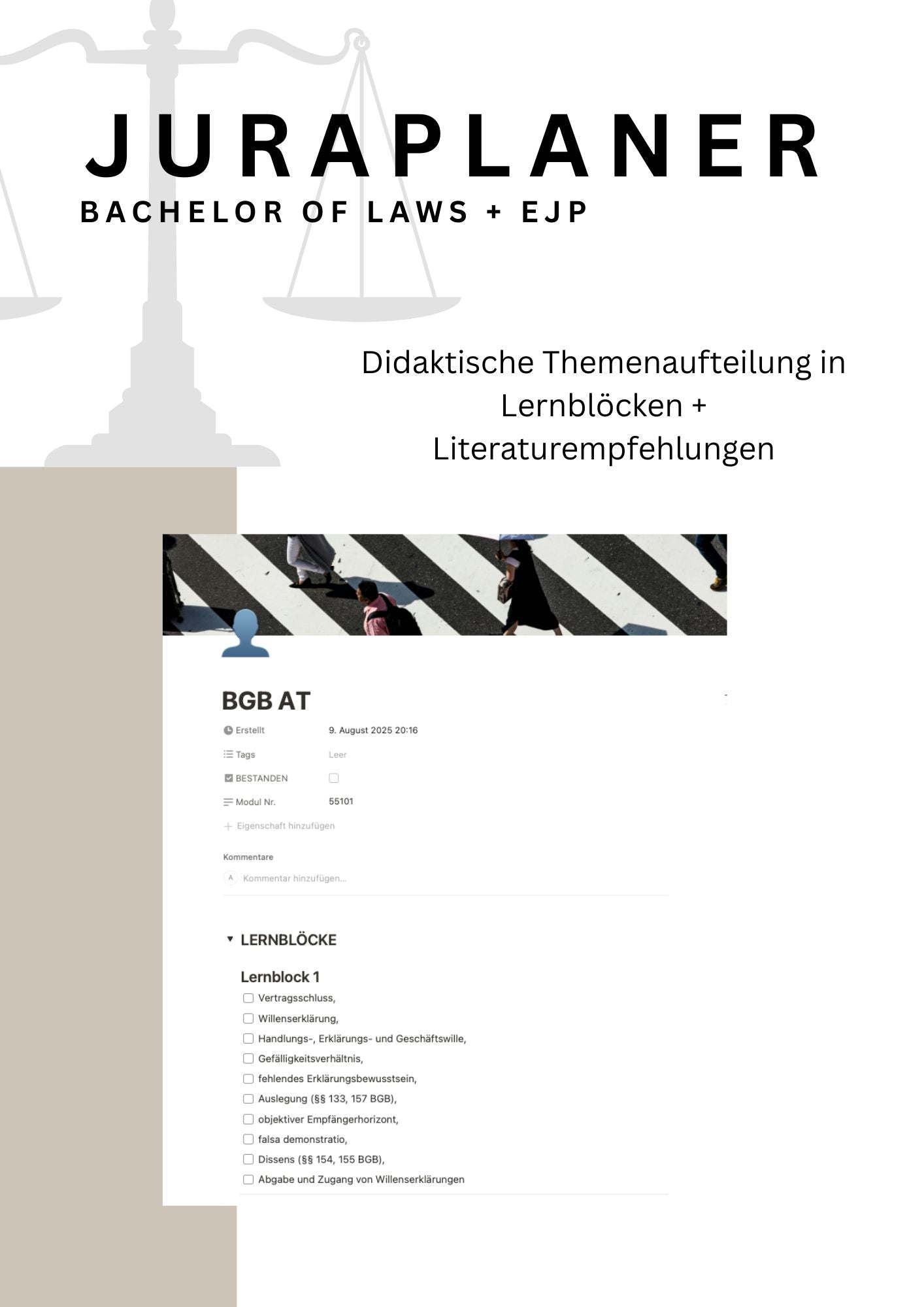 JURAPLANER ⚖️ - Bachelor of Laws & EJP (Fernuni) - Notion Vorlage - Study law with Angie