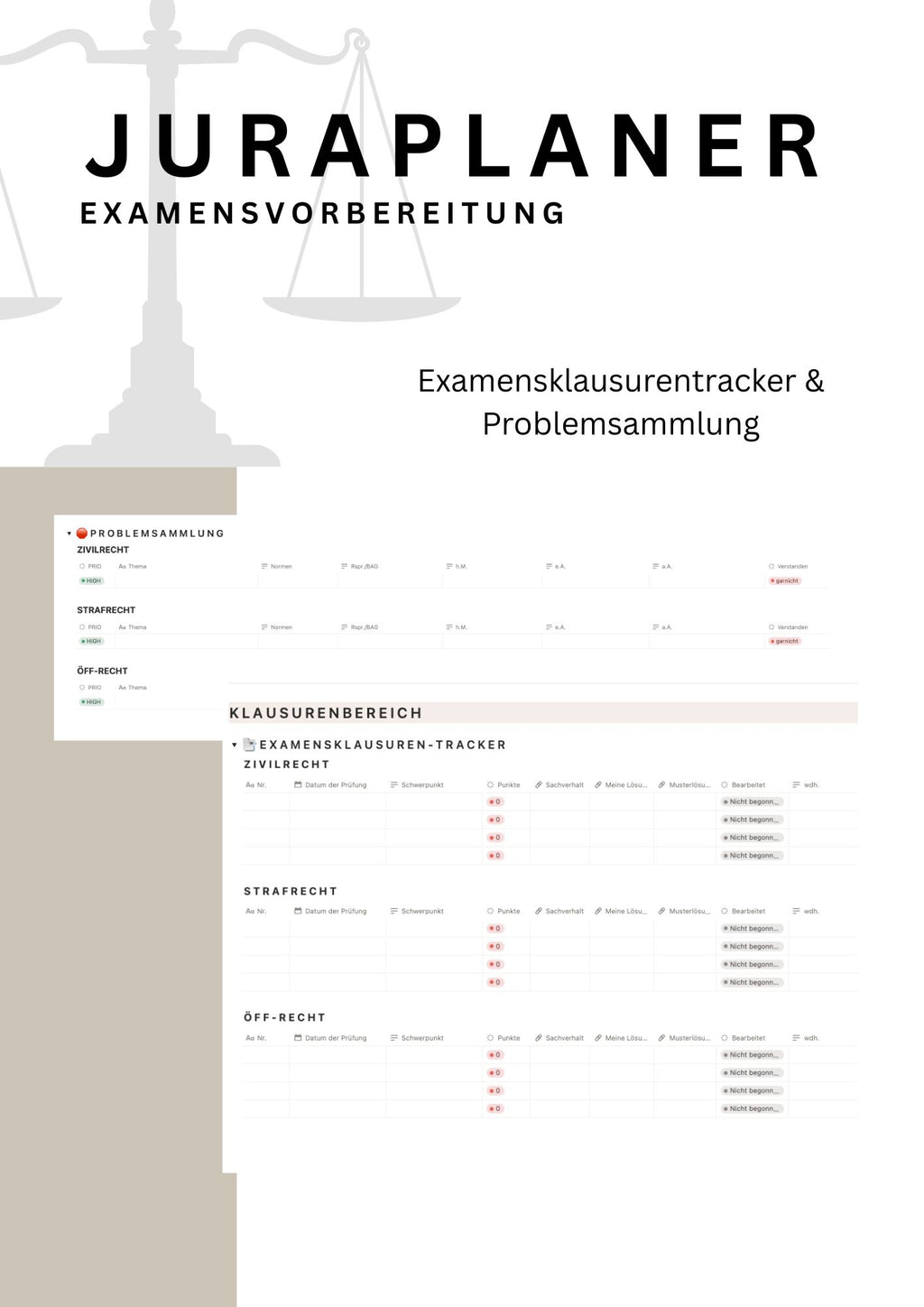 JURAPLANER - Examensvorbereitung (NRW) - Notion Vorlage /Template