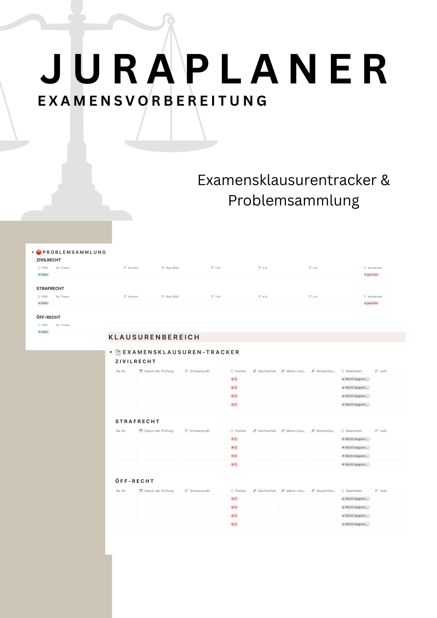JURAPLANER - Examensvorbereitung (NRW) - Notion Vorlage /Template
