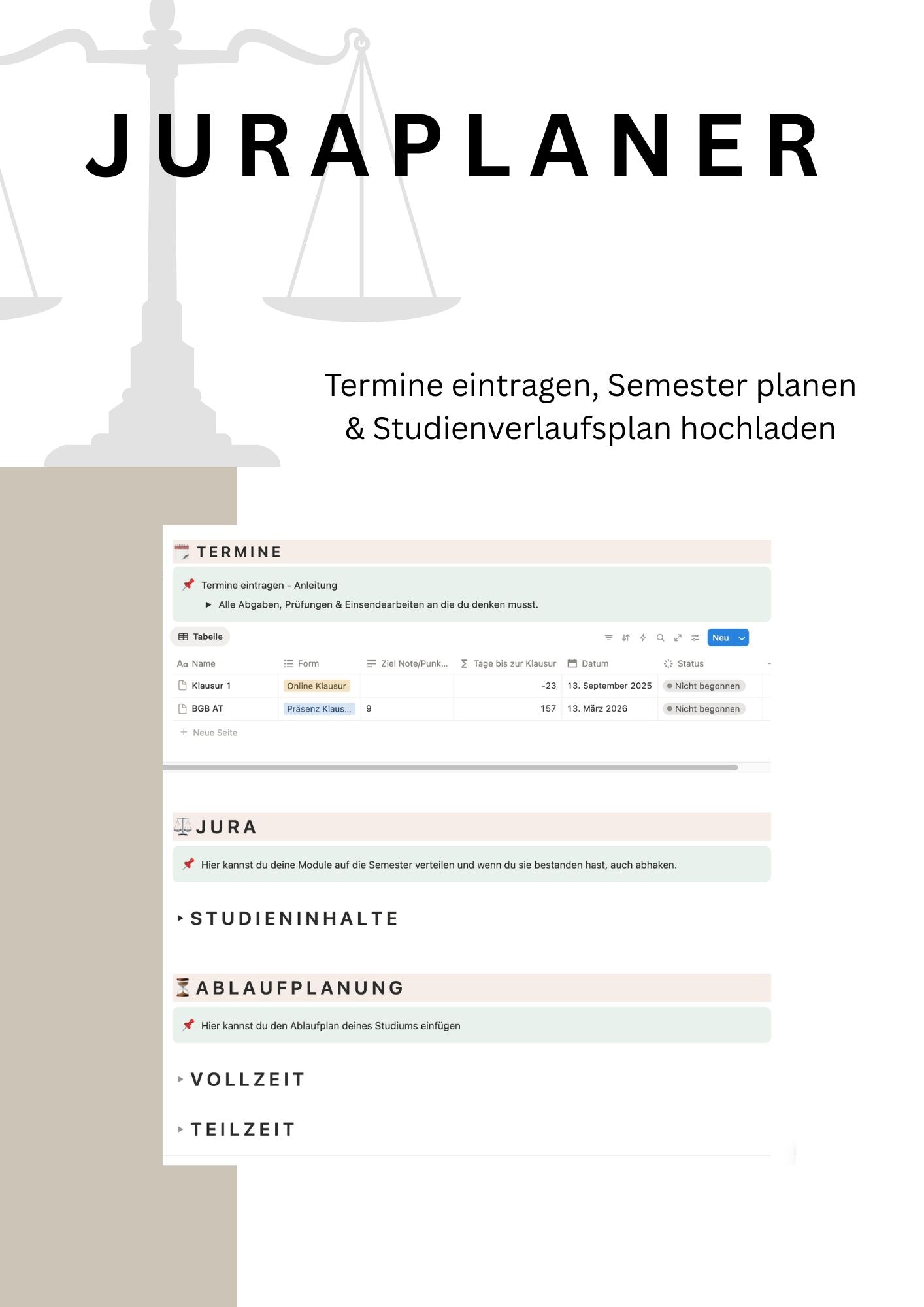 JURAPLANER - BLANKO (Notion Template/Vorlage)