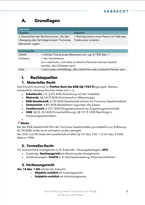 Erbrecht - Skript - Study law with Angie
