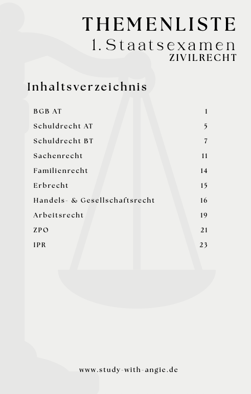 Themenliste 1.Staatsexamen - KOMPLETT PAKET - Study law with Angie