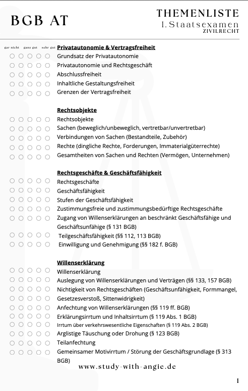 Themenliste 1.Staatsexamen - KOMPLETT PAKET - Study law with Angie