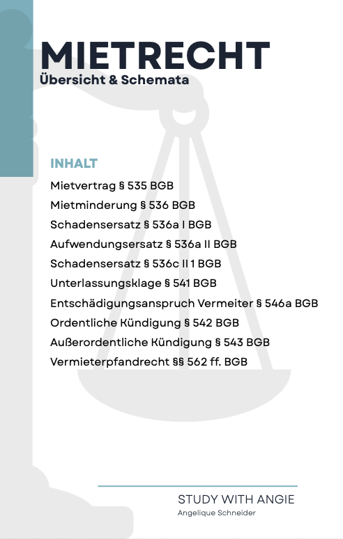 Mietrecht - Übersicht & Schemata - Study law with Angie
