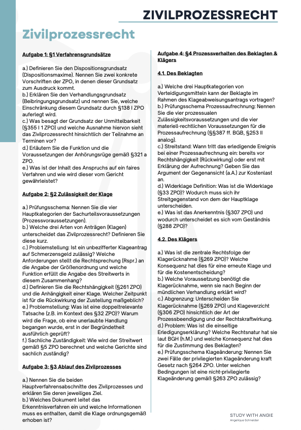 Zivilprozessrecht - Skript & Workbook